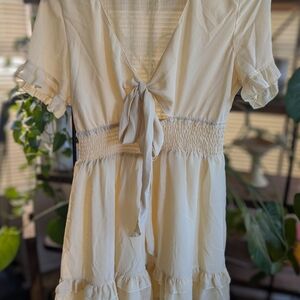 Elegant Light Yellow Tie-Front Dress